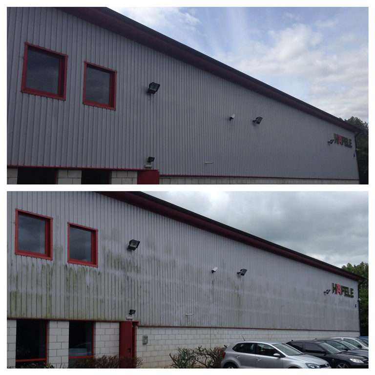 Kingspan industrial cladding cleaning. Before/After. Gallery Image
