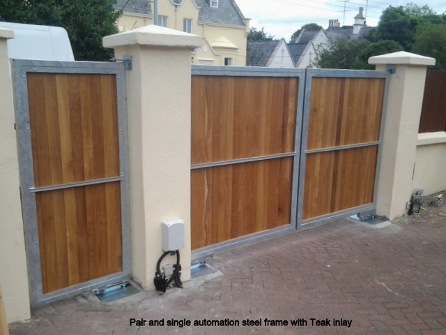 Single and double steel framed gates with Teak inlay Gallery Image