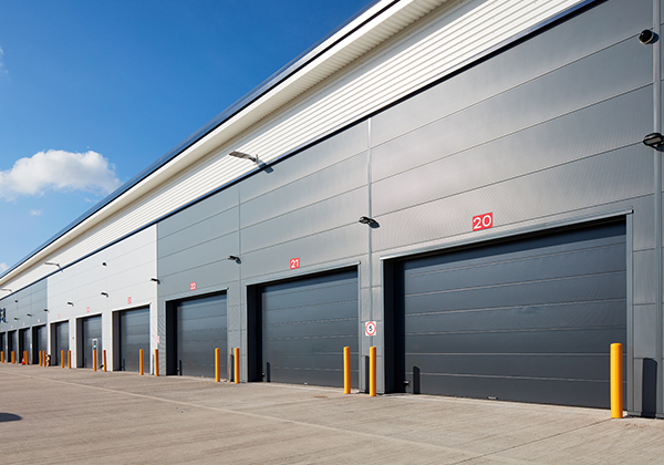 A row of level access overhead sectional doors Gallery Image
