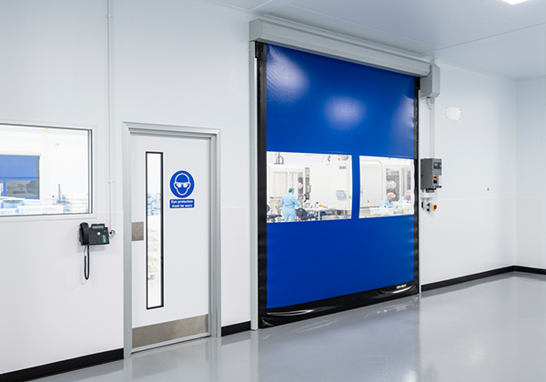 A fabric high speed door used in a cleanroom environment of pharmaceutical manufacturer Gallery Image
