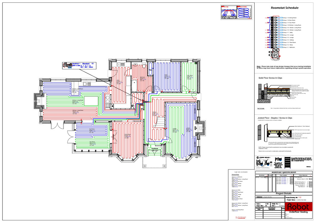 Robot Underfloor Heating typical Colour CAD drawing Gallery Image