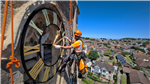 Abseilers installing the church tower clocks Gallery Thumbnail