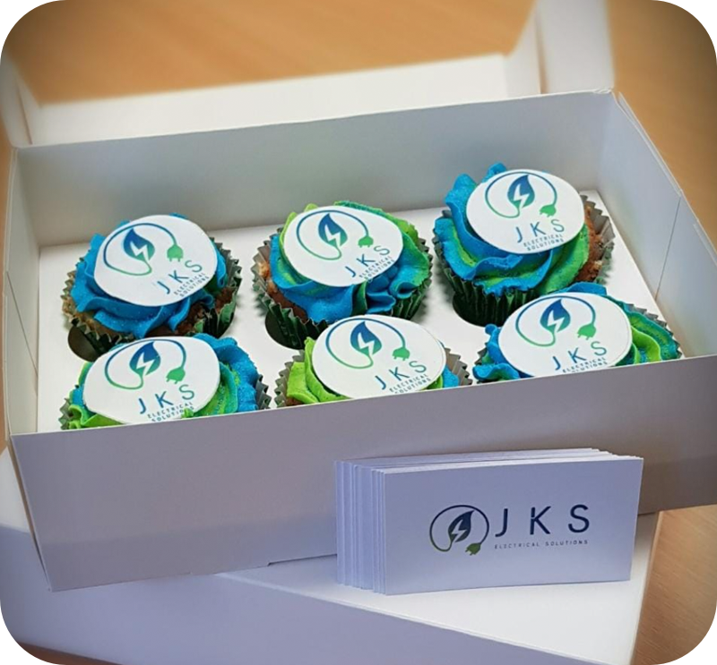 JK Services branding on cupcakes and business cards Gallery Image