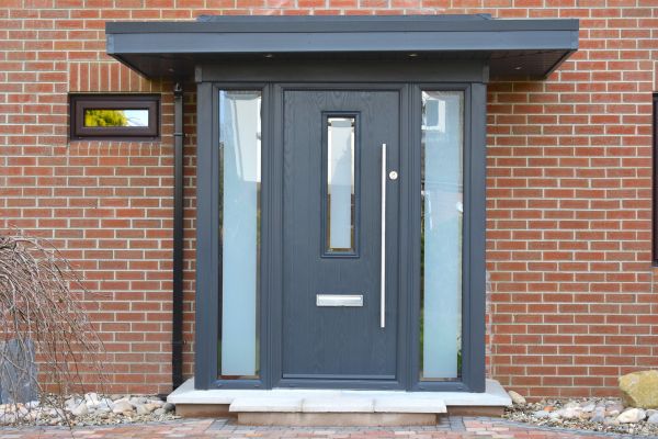 Ultra modern anthracite grey porch with 70mm composite door Gallery Image
