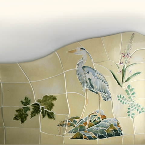 Tile mural - Heron on a rock Gallery Image