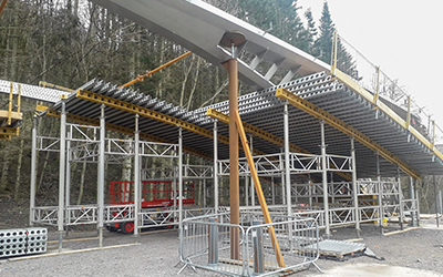 Pooley Bridge, England. 
Betts Construction use EFCO E-Z DECK Shore Towers to support the arched bridge during erection  Gallery Image