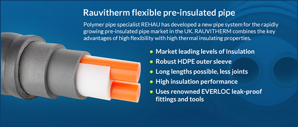 For district heating, biomass and biogas systems, the ideal solution for transporting hot water with minimal heat loss. We now offer the superb Rauthermex & Rauvitherm Pre-Insulated pipe. Available in long lengths, depending on pipe size up to 400m. Gallery Image